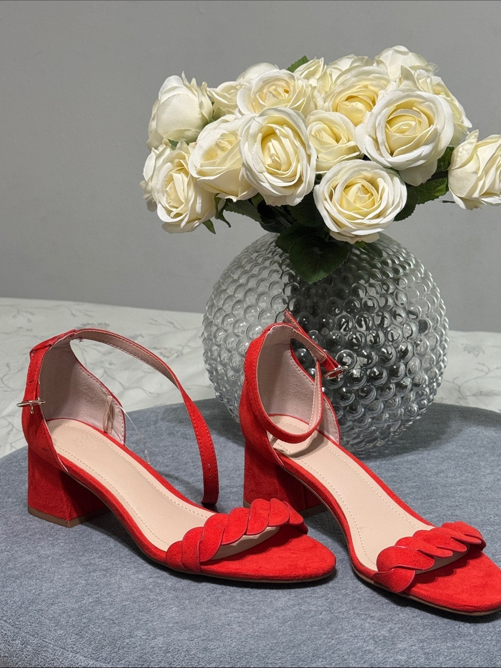 NWT H&M Red Braided Strap Block Heel Sandals